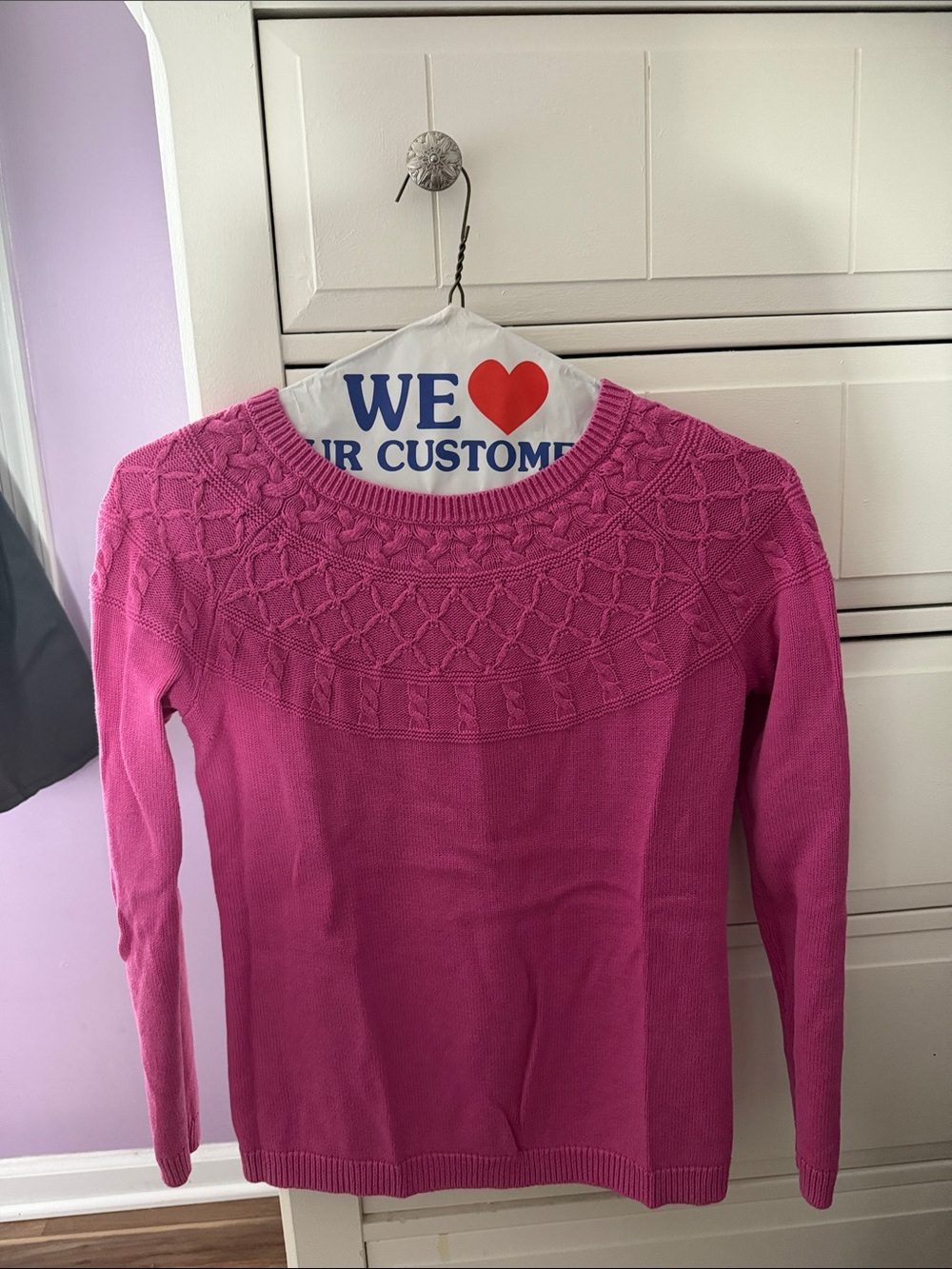 Talbots Fuchsia Cable Yoke Crewneck Sweater